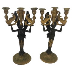 Pair of Empire Style Bronze Candelabra