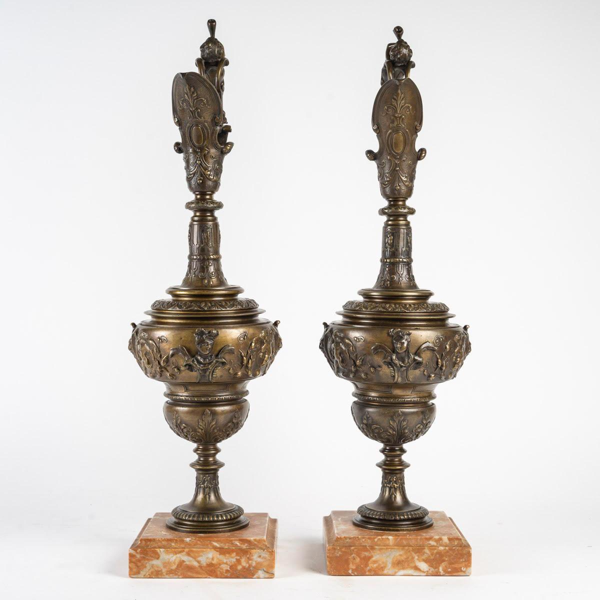 Pair of Empire Style Bronze Ewers, Late 19th or Early 20th Century. For Sale 1