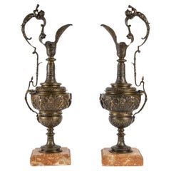 Antique Pair of Empire Style Bronze Ewers, Late 19th or Early 20th Century.