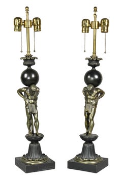 Pair of Empire Style Bronze Figural Table Lamps