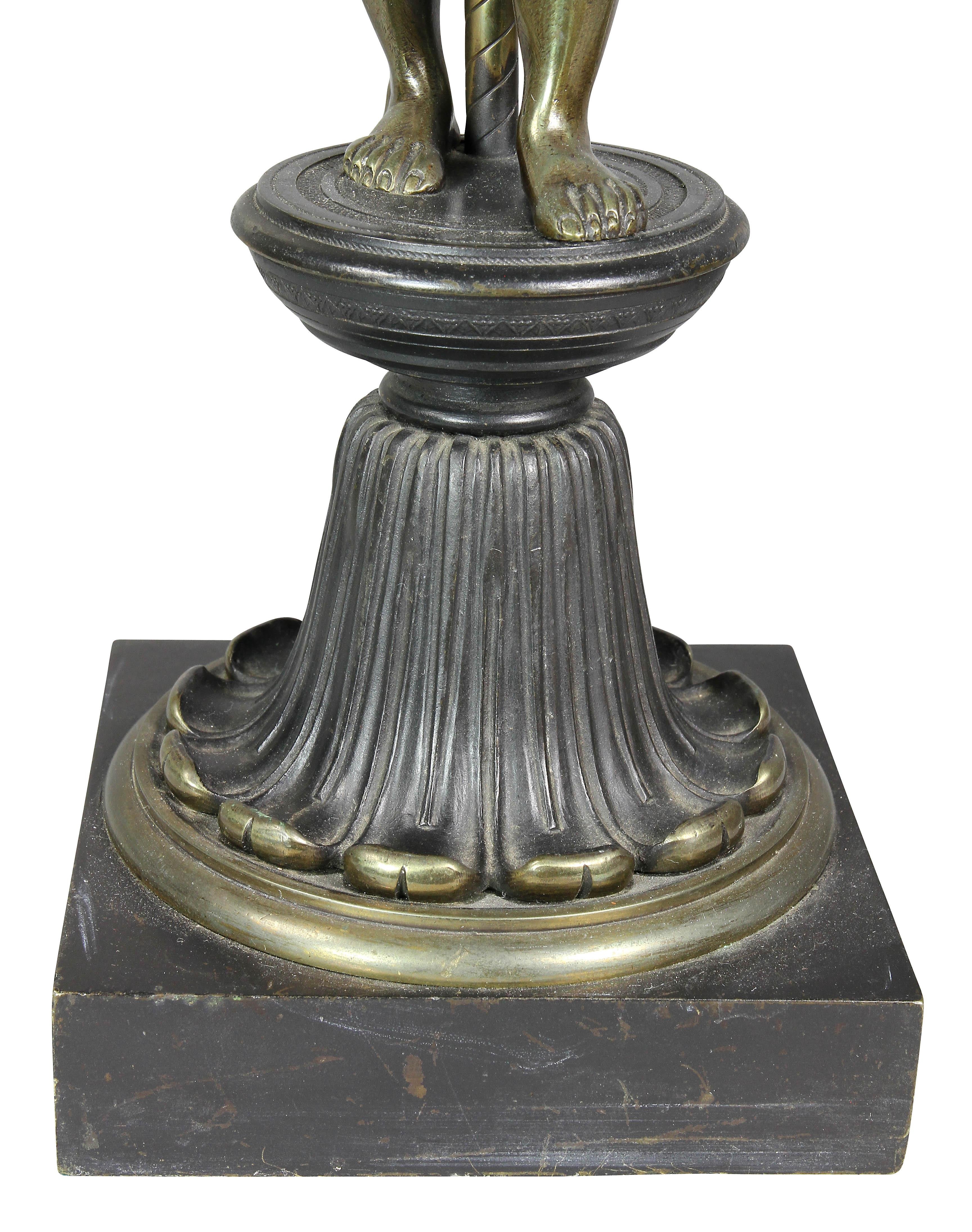 Early 19th Century Pair of Empire Style Bronze Figural Table Lamps For Sale