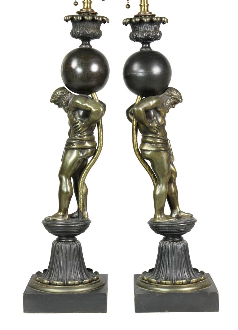 Pair of Empire Style Bronze Figural Table Lamps For Sale 2