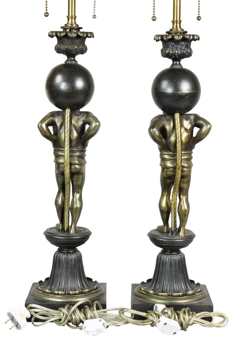 Pair of Empire Style Bronze Figural Table Lamps For Sale 3