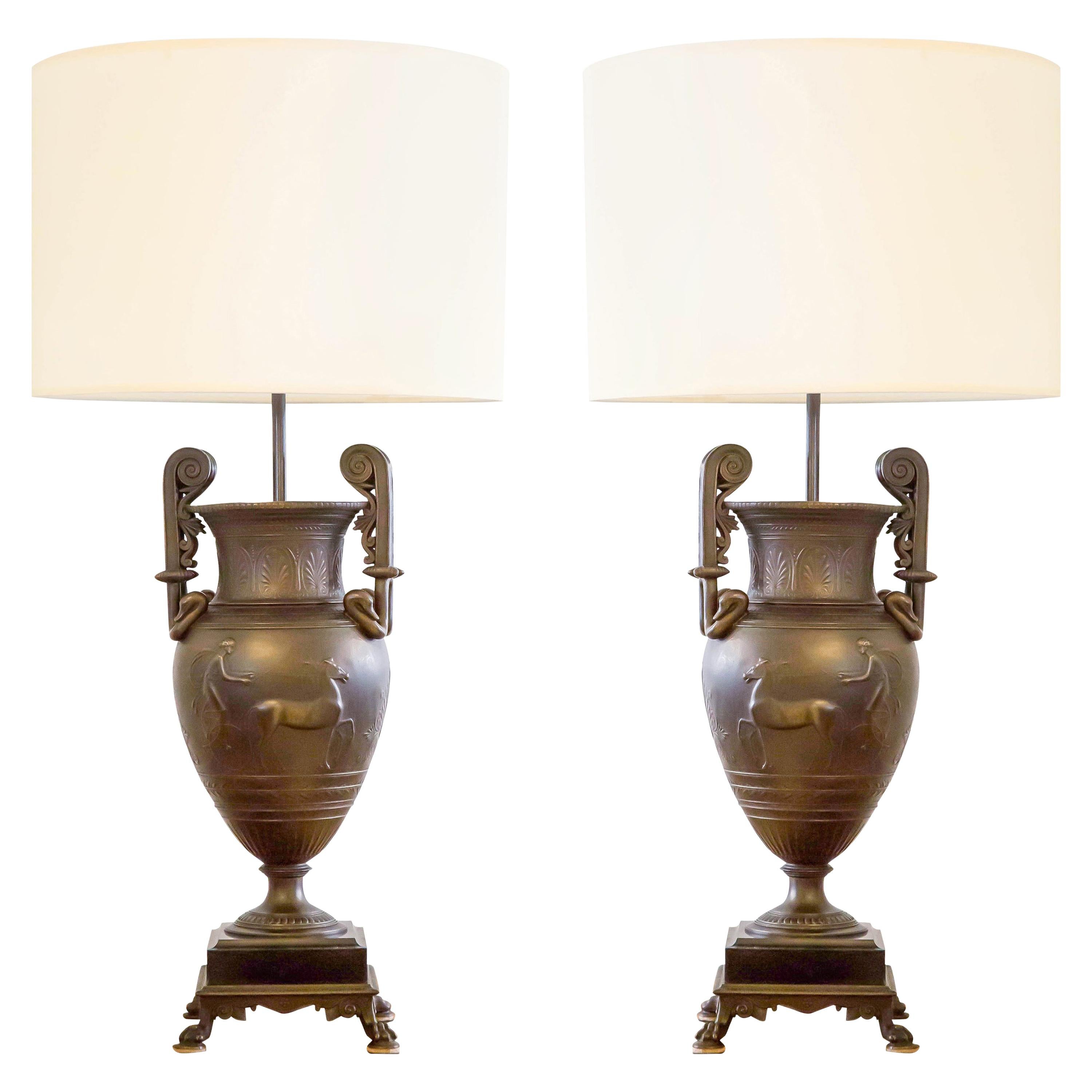 Pair of Empire Style Bronze Lamps