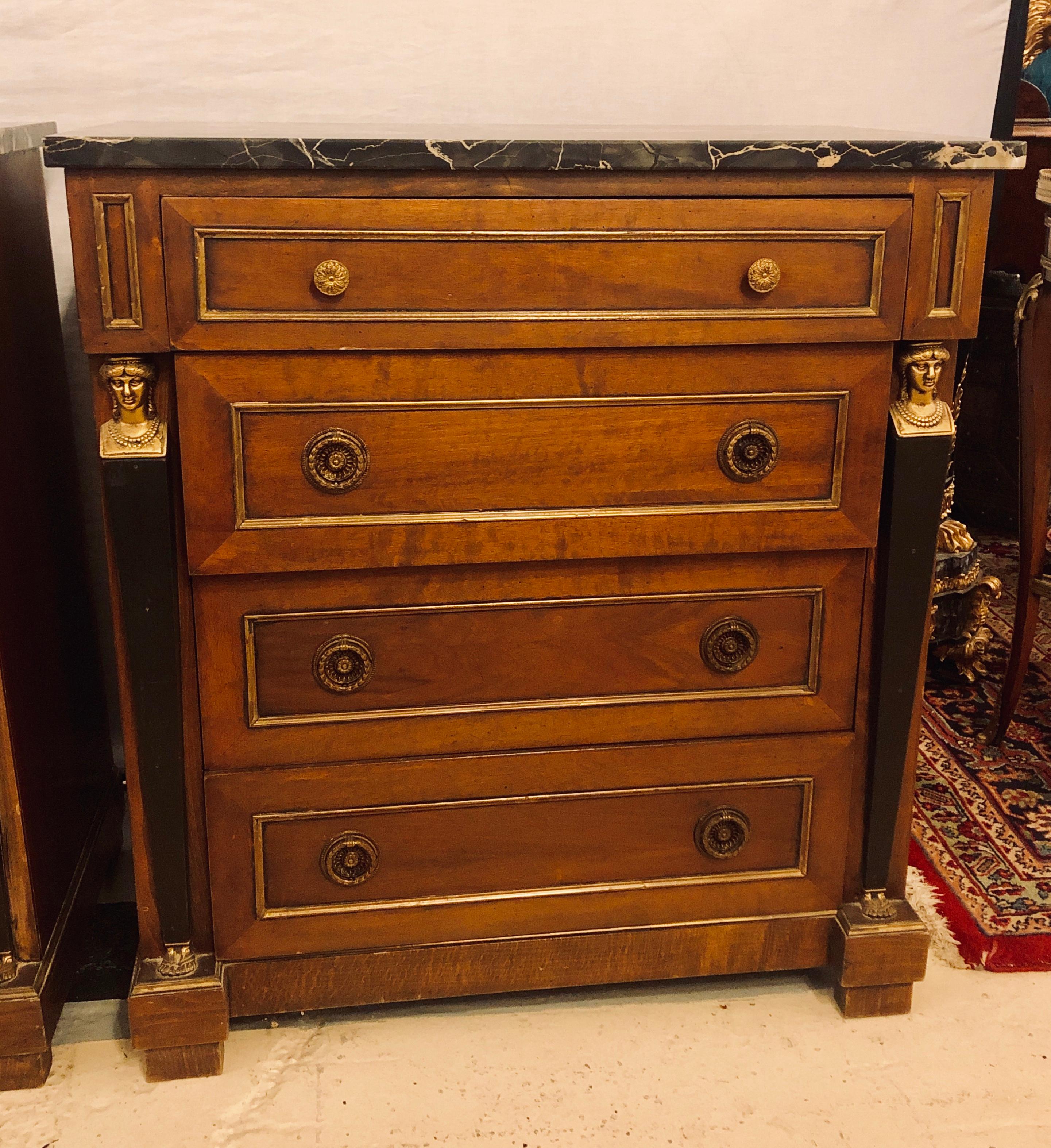 Pair of Empire Style Bronze Mounted Commodes or Nightstands or End Tables In Fair Condition In Stamford, CT