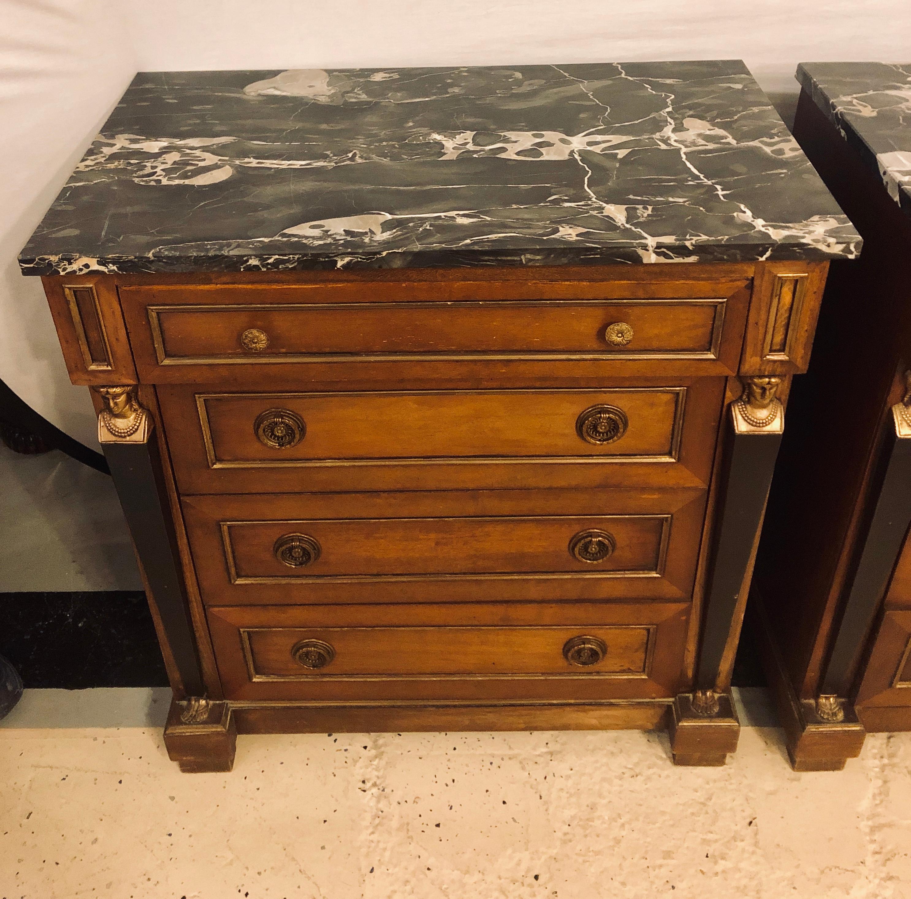 20th Century Pair of Empire Style Bronze Mounted Commodes or Nightstands or End Tables