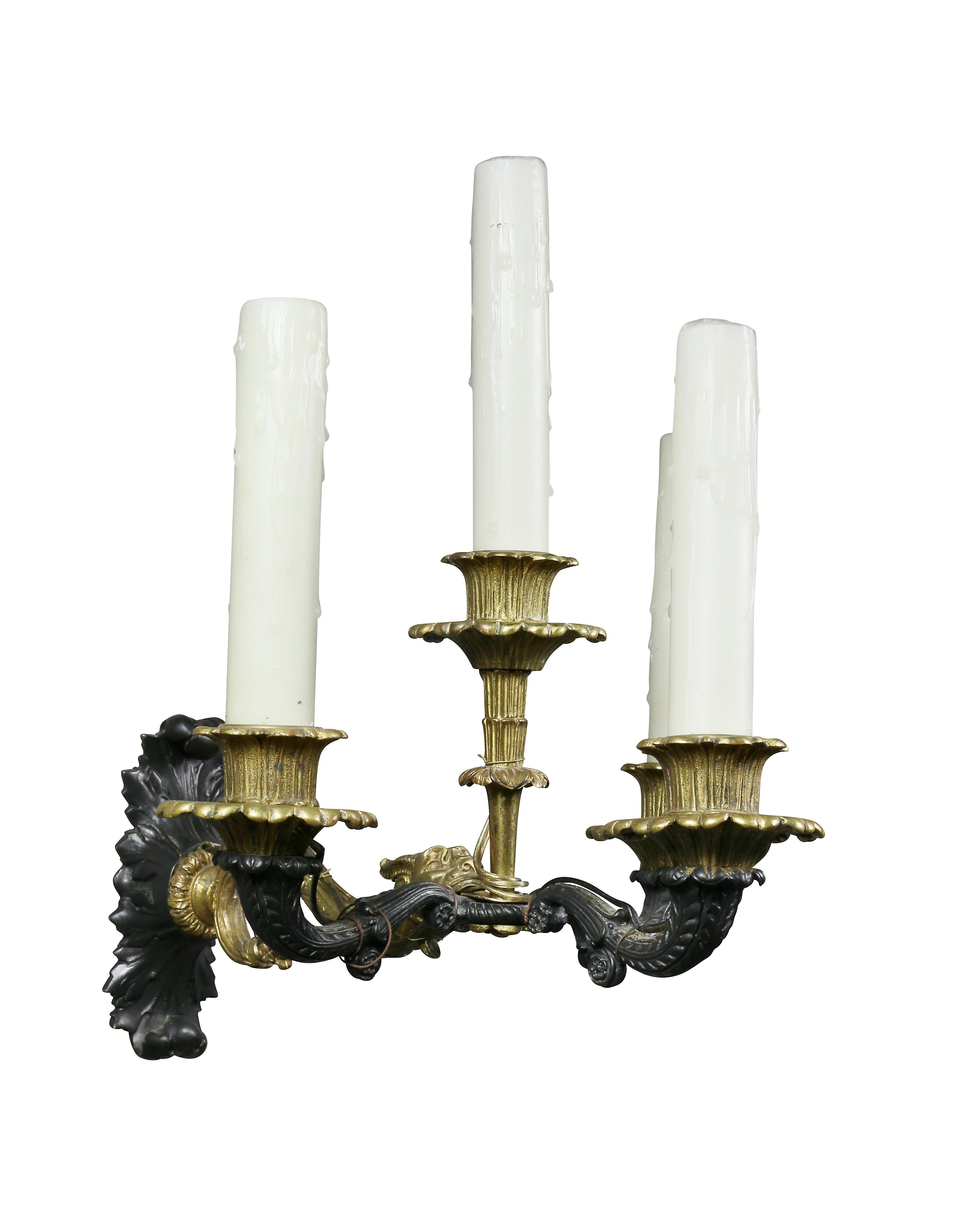 French Pair of Empire Style Bronze Sconces
