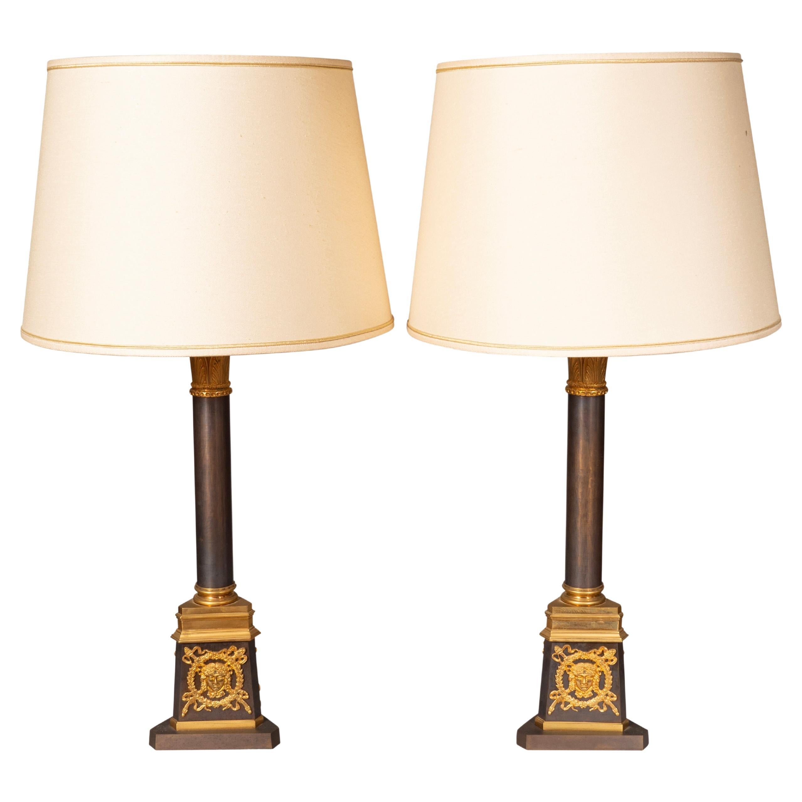 Paar Bronze-Tischlampen im Empire-Stil