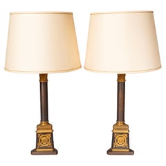 Paar Bronze-Tischlampen im Empire-Stil