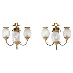 Pair of Empire Style Bronze Three Light Modern Sconces, 20th Century