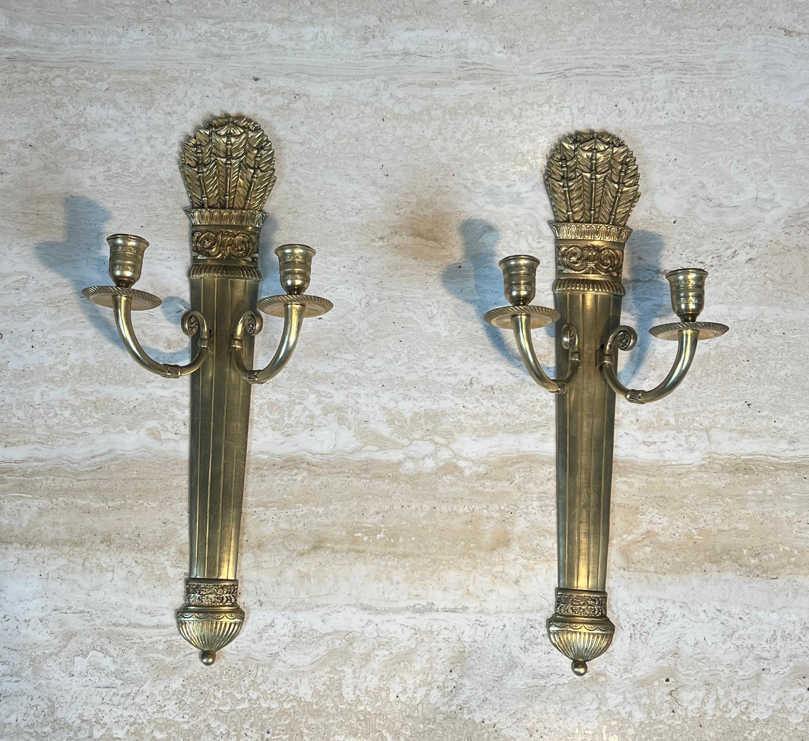 Coppia di luci da parete in bronzo in stile impero, modello Faretra in vendita 13