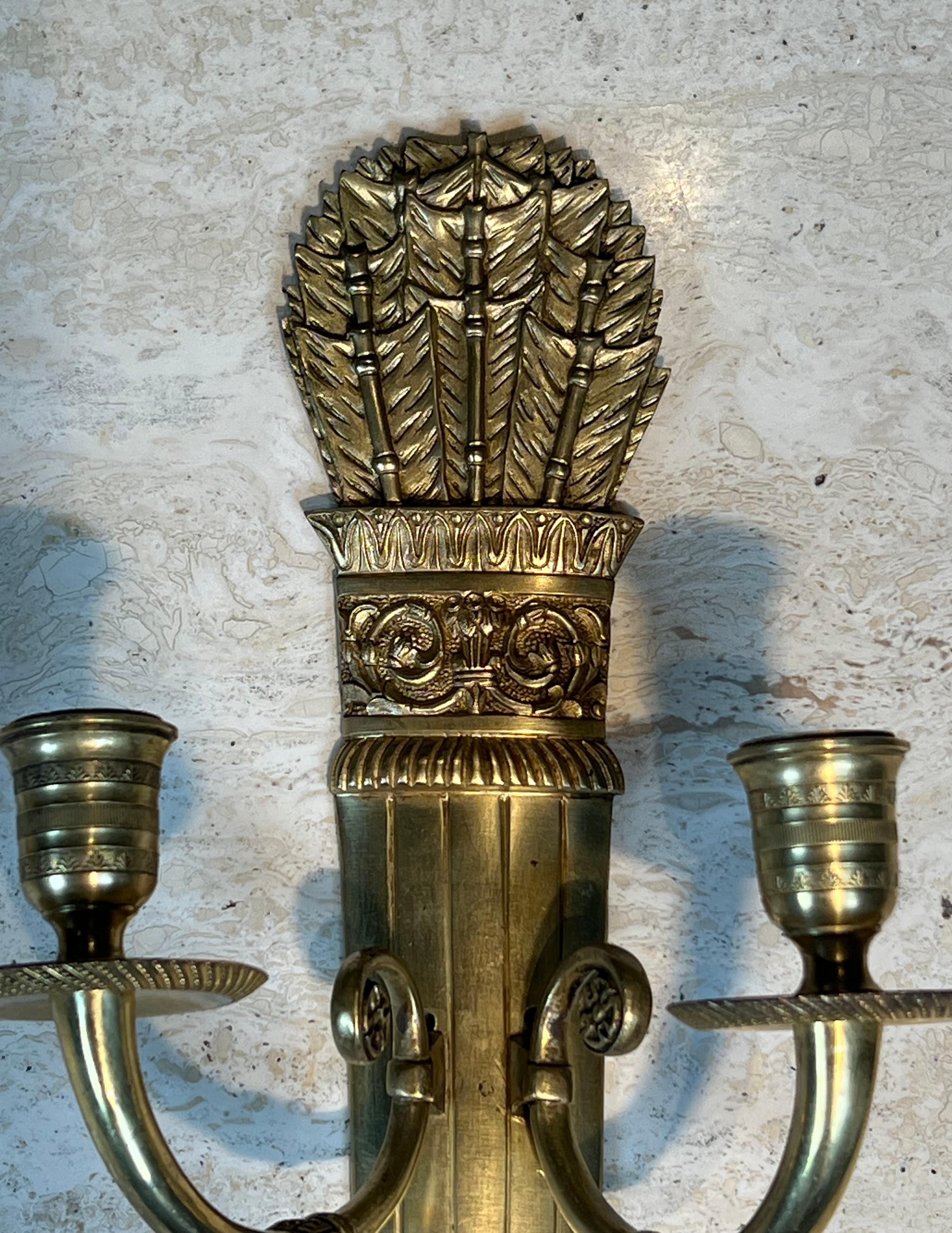 Coppia di luci da parete in bronzo in stile impero, modello Faretra In condizioni buone in vendita a Marcq-en-Barœul, Hauts-de-France