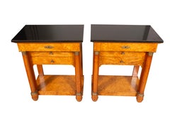 Pair Of Empire Style Burl Walnut Bedside Tables