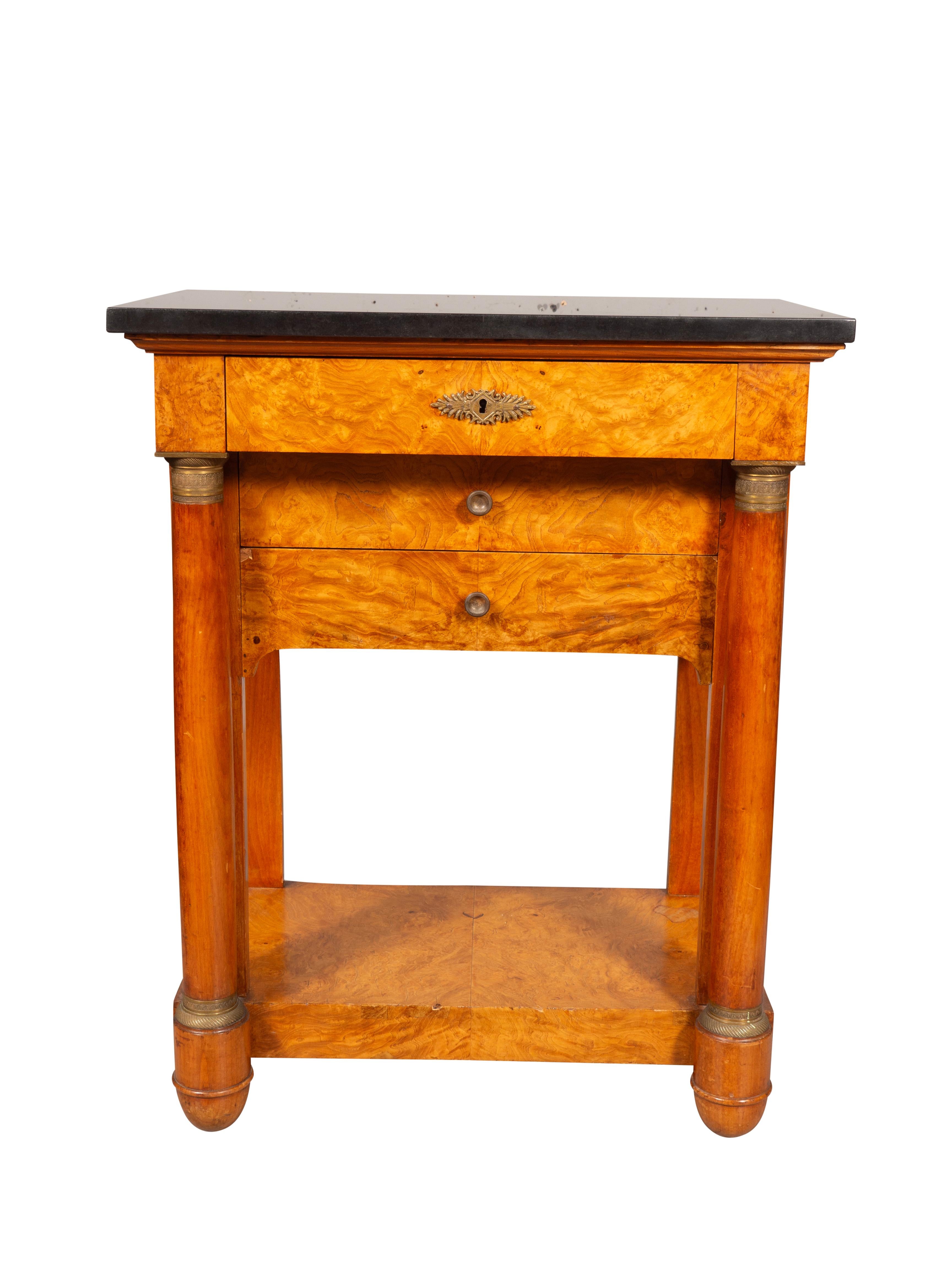 Granite Pair Of Empire Style Burl Walnut Bedside Tables