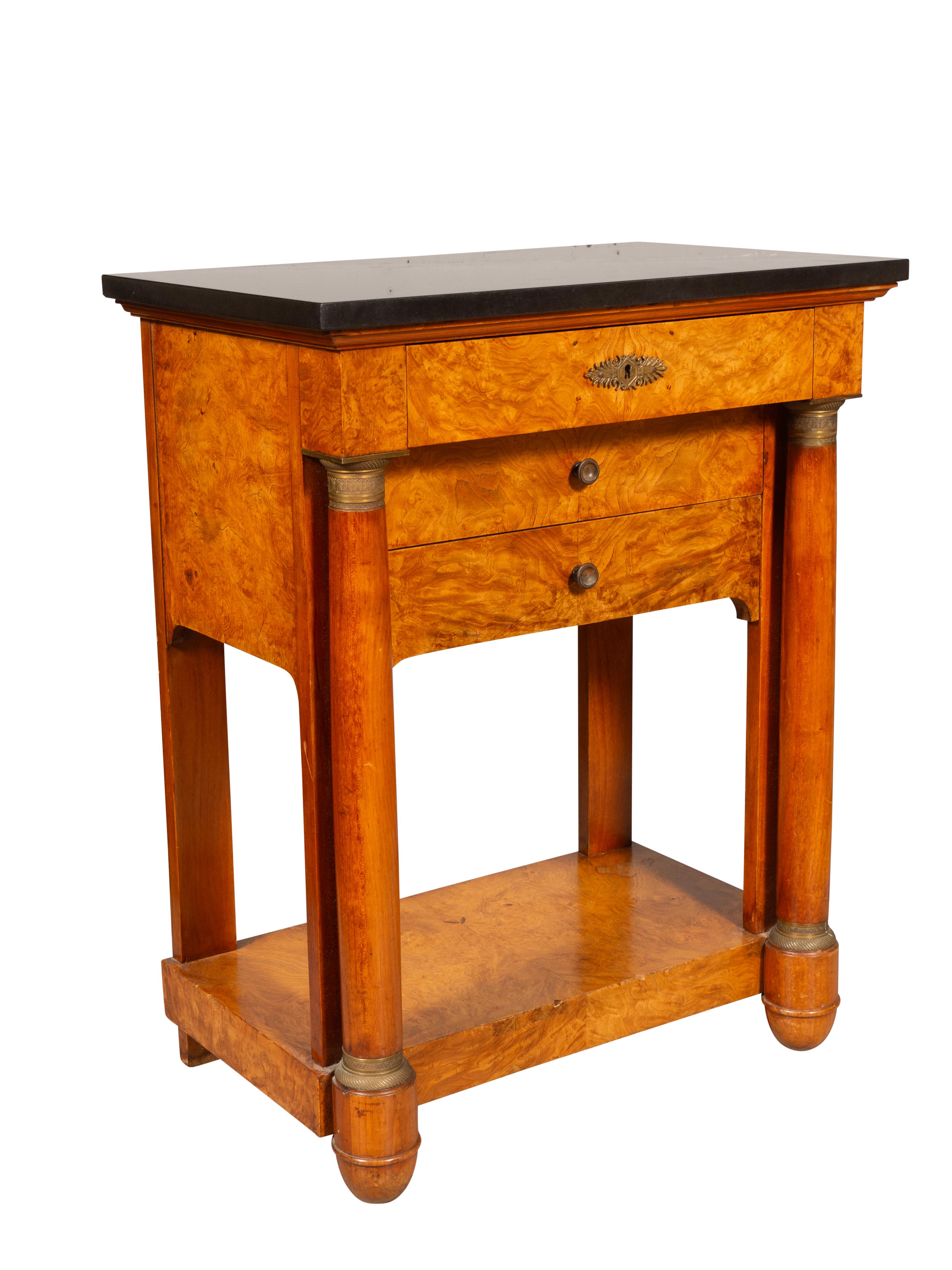 Pair Of Empire Style Burl Walnut Bedside Tables 1