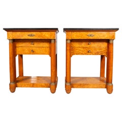 Pair Of Empire Style Burl Walnut Bedside Tables