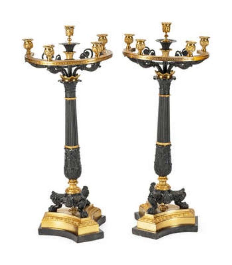 Bronze Pair of Empire Style Candelabra