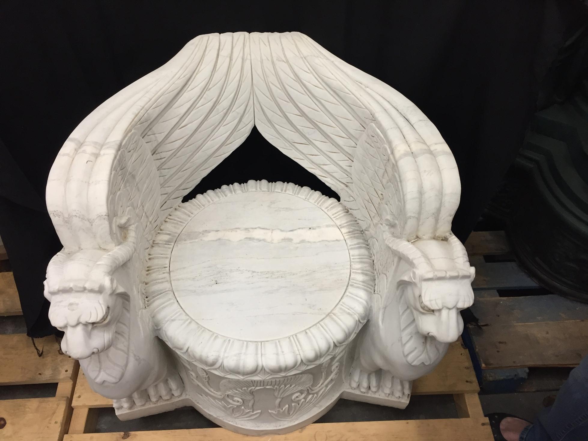 Pair of Empire Style Carved Marble Chairs 7