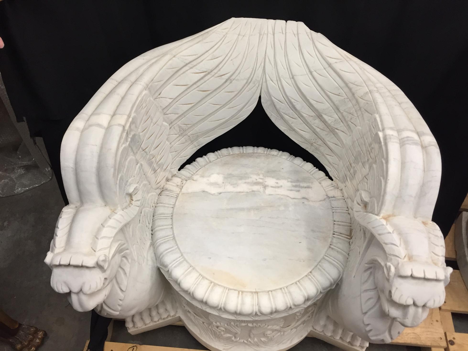 Pair of Empire Style Carved Marble Chairs 8