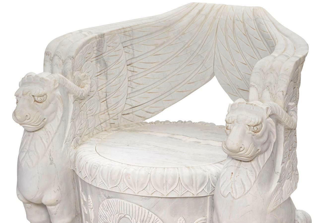 Hand-Carved Pair of Empire Style Carved Marble Chairs