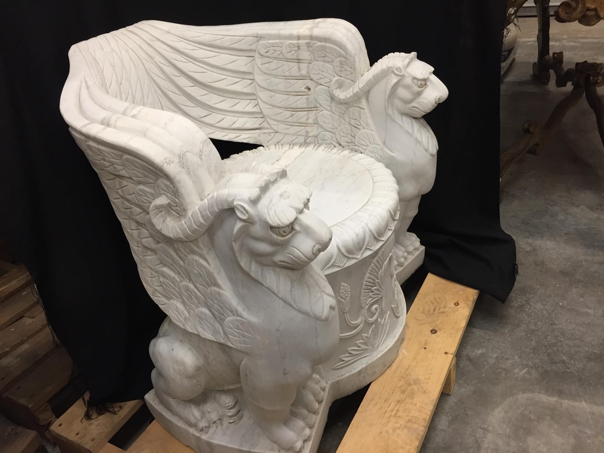 Pair of Empire Style Carved Marble Chairs 1