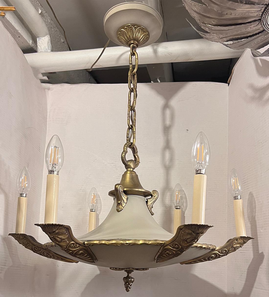 Bronze Pair of Empire Style Chandeliers. Sold Individually For Sale