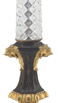 Pair of Empire Style Cut Glass and Gilt Bronze Candelabra Lamps