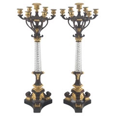 Pair of Empire Style Cut Glass and Gilt Bronze Candelabra Lamps