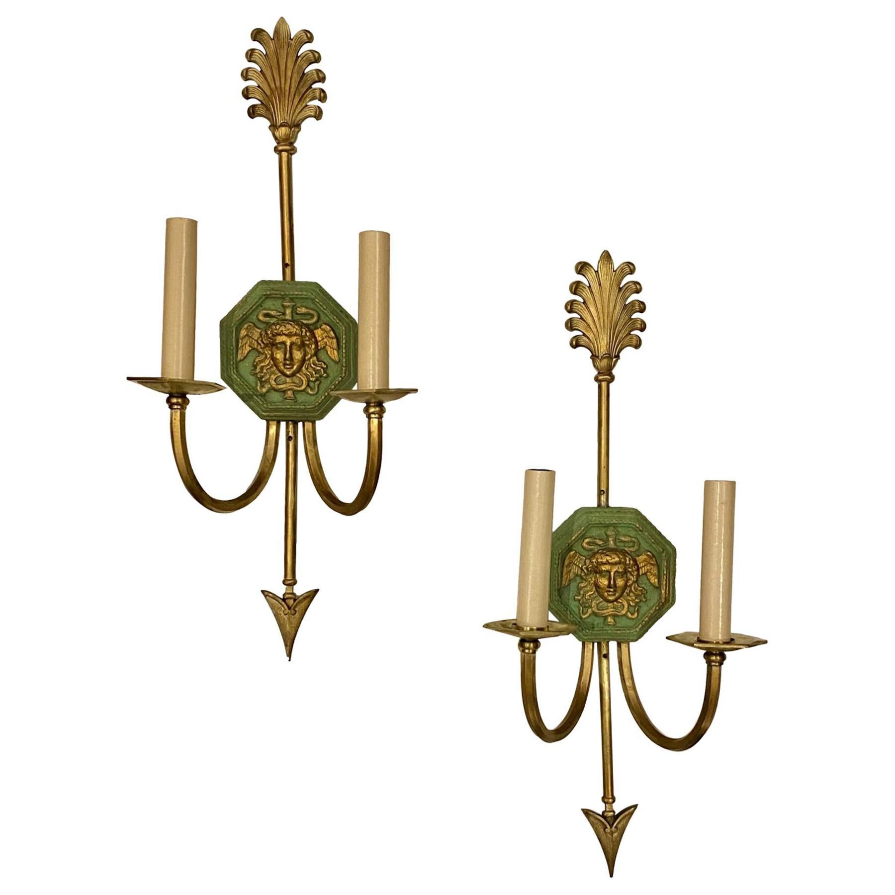 Pair of Empire Style Double Arm Sconces For Sale