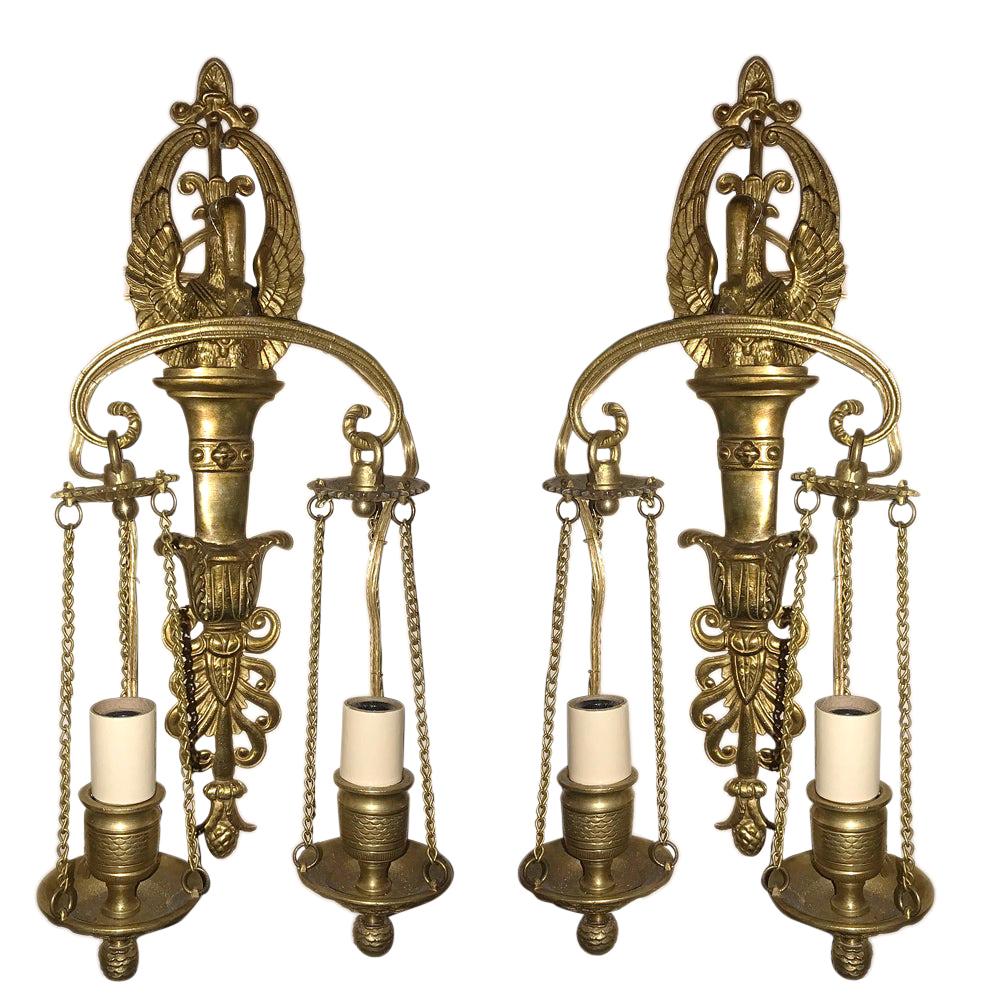 Pair of Empire Style Double Light Sconces For Sale
