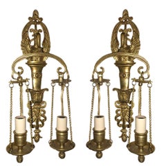 Antique Pair of Empire Style Double Light Sconces