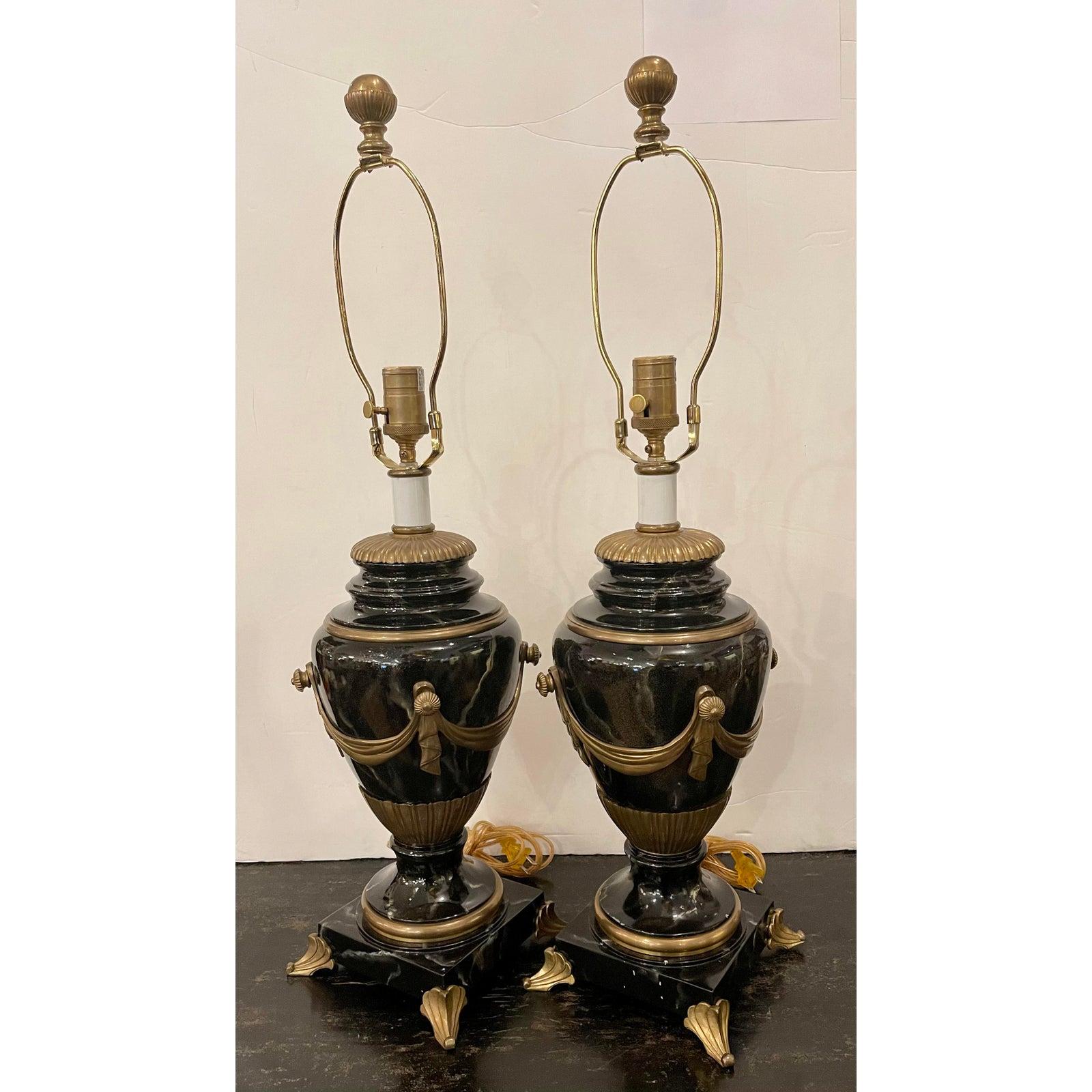 American Pair of Empire Style E. F. Chapman Trompe L'oeil Faux Marble Table Lamps, 1980s