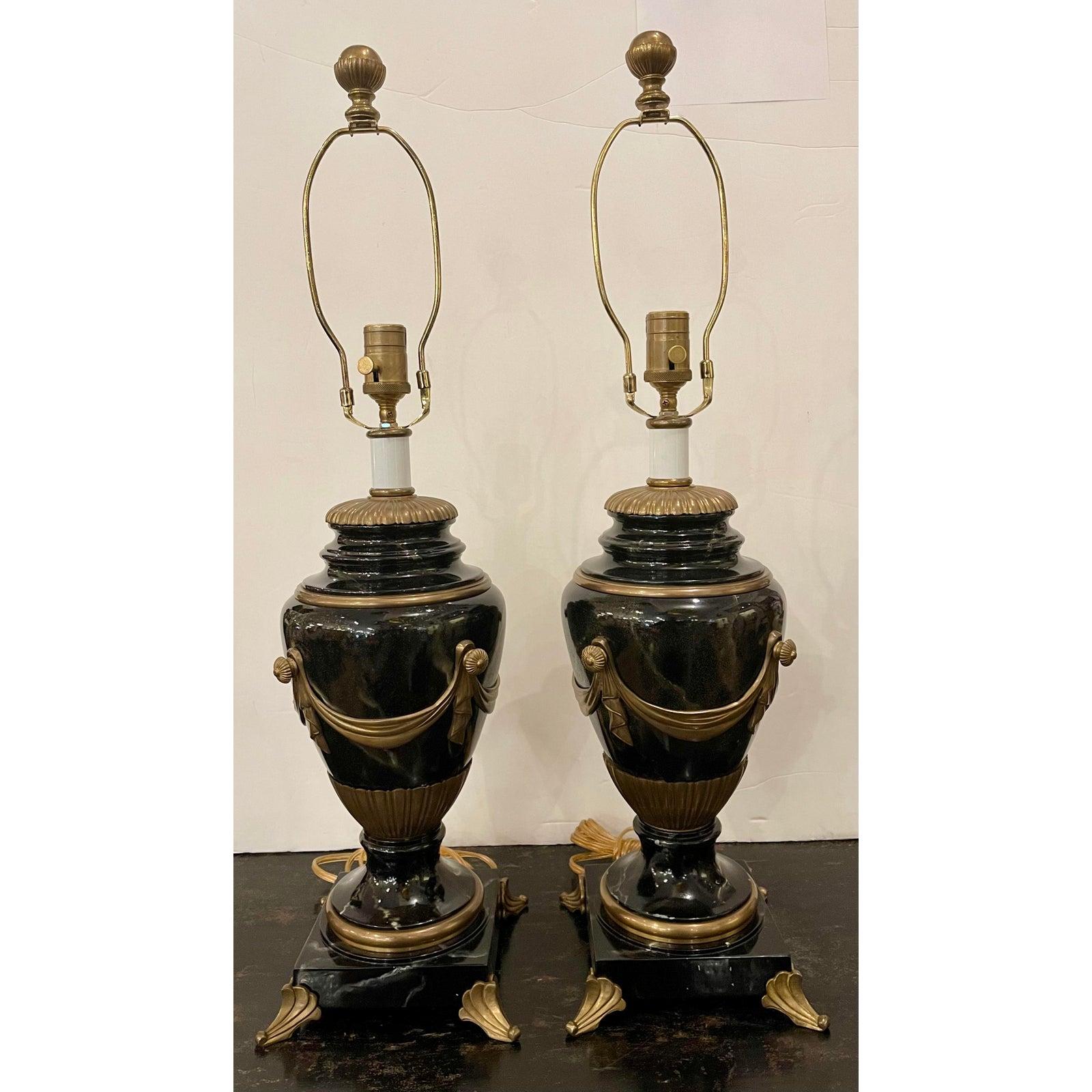 20th Century Pair of Empire Style E. F. Chapman Trompe L'oeil Faux Marble Table Lamps, 1980s