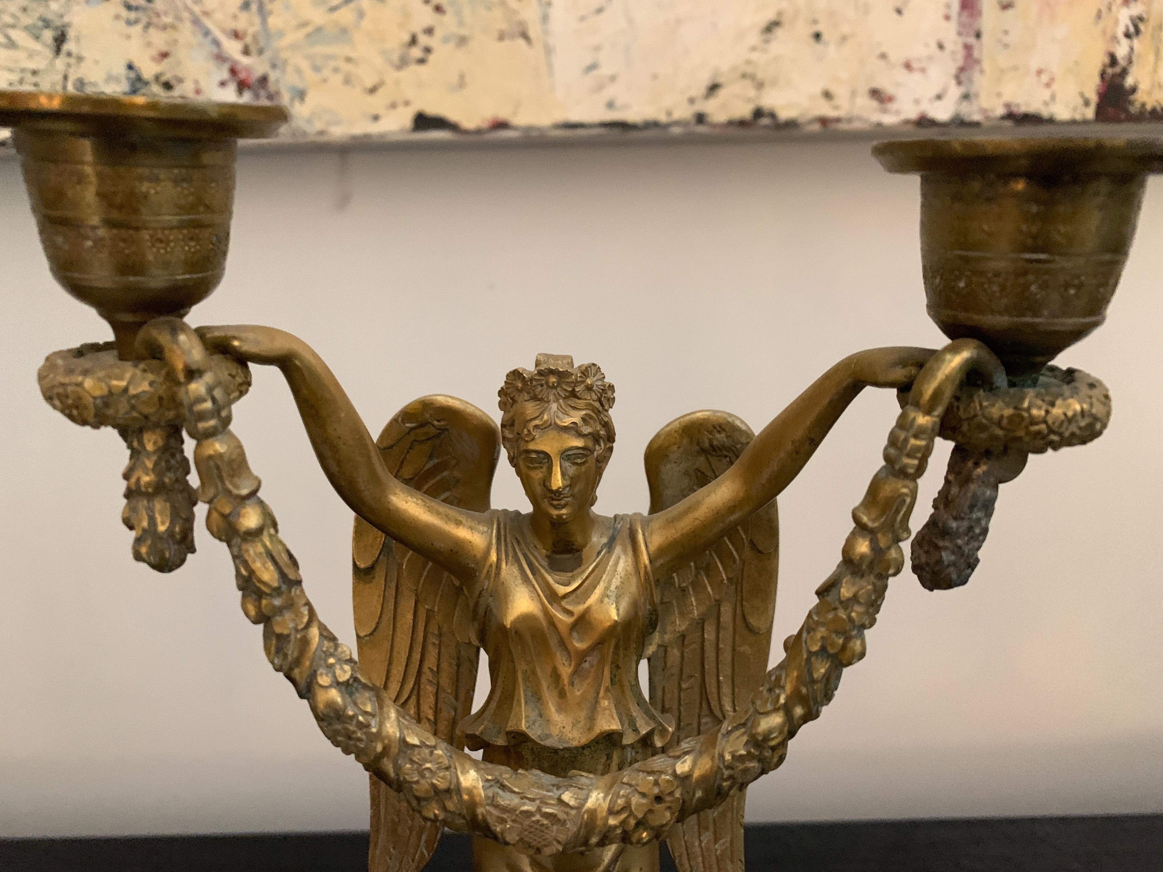 Metal Pair of Empire Style Figural Candlesticks