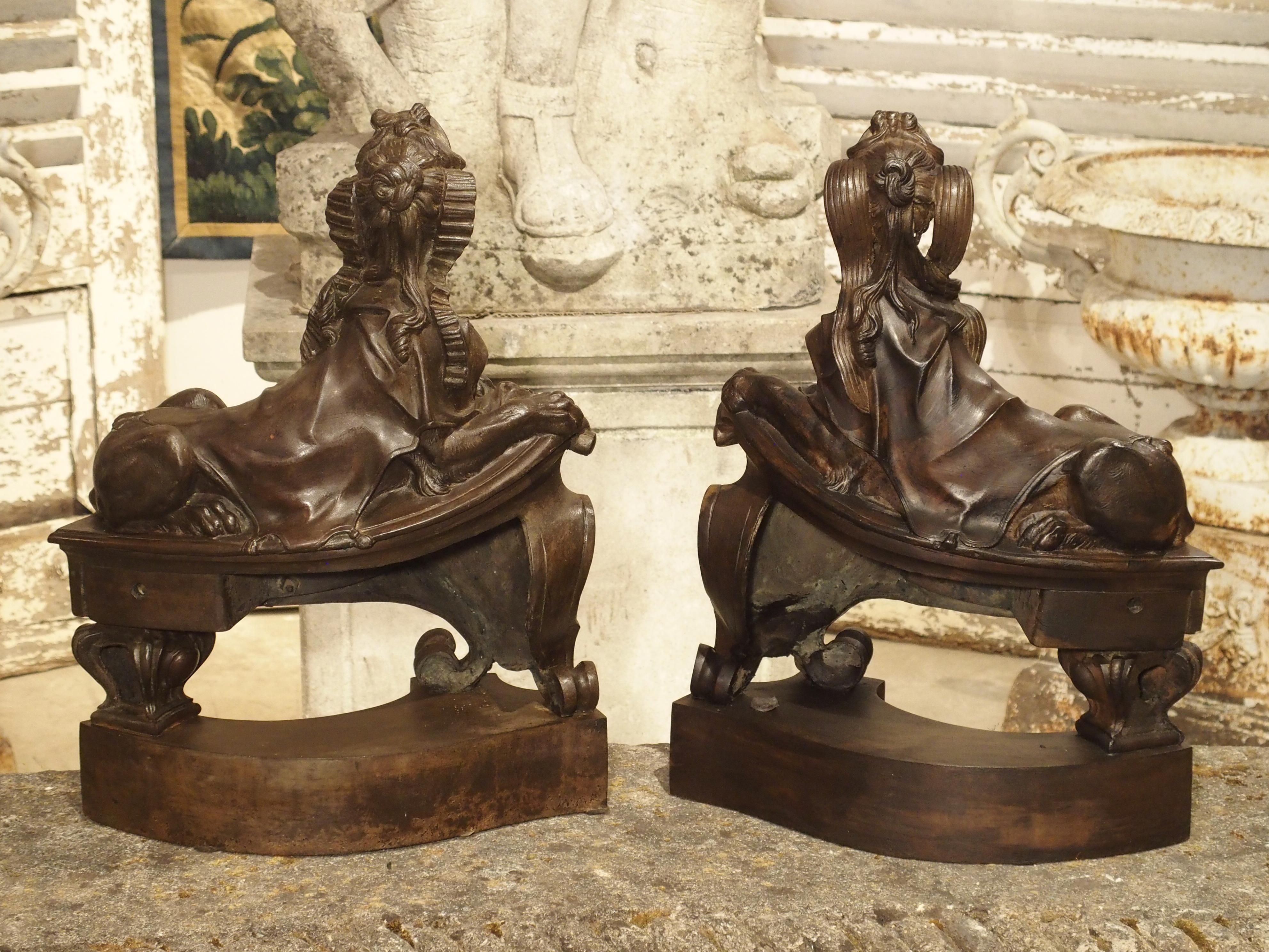 Pair of Late 19th Century French Sphinx Chenets in Cast Iron 11