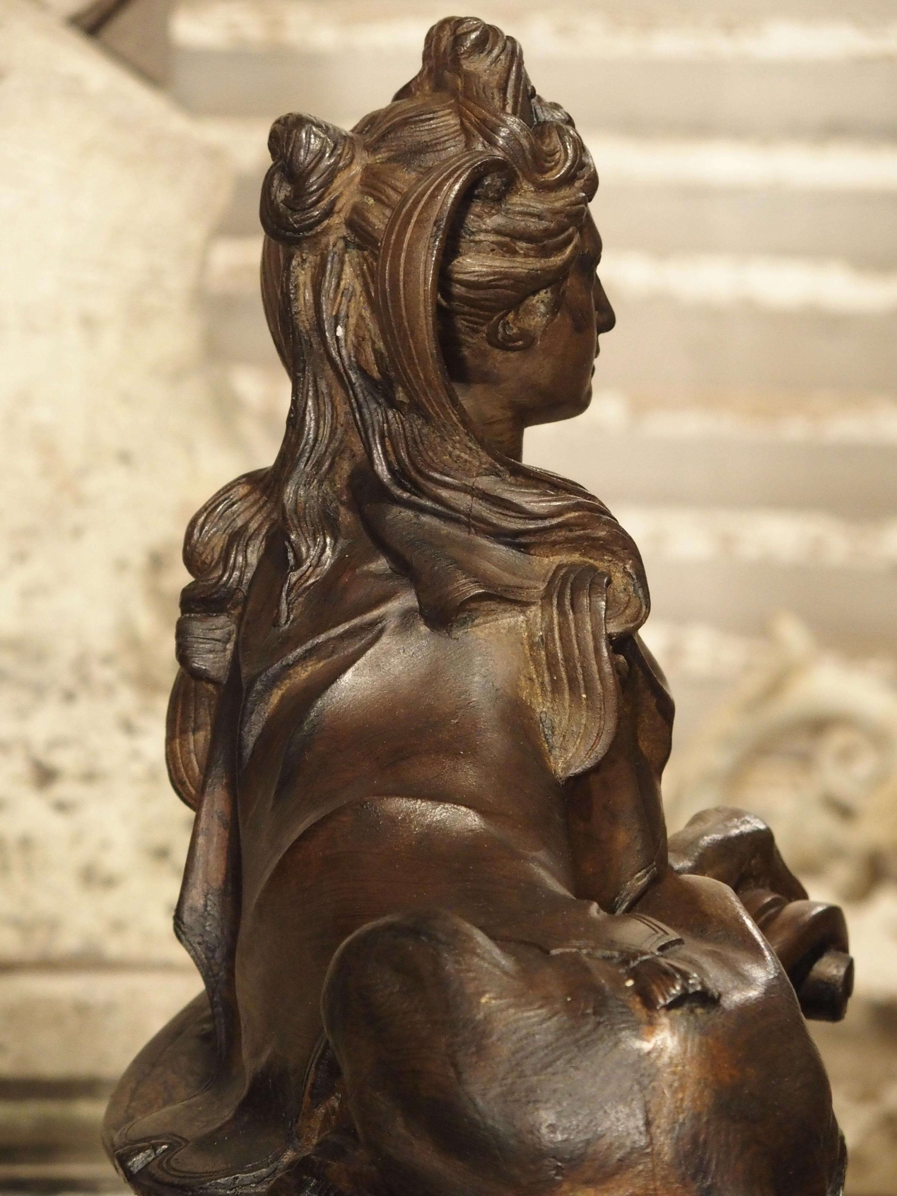 Empire Pair of Late 19th Century French Sphinx Chenets in Cast Iron