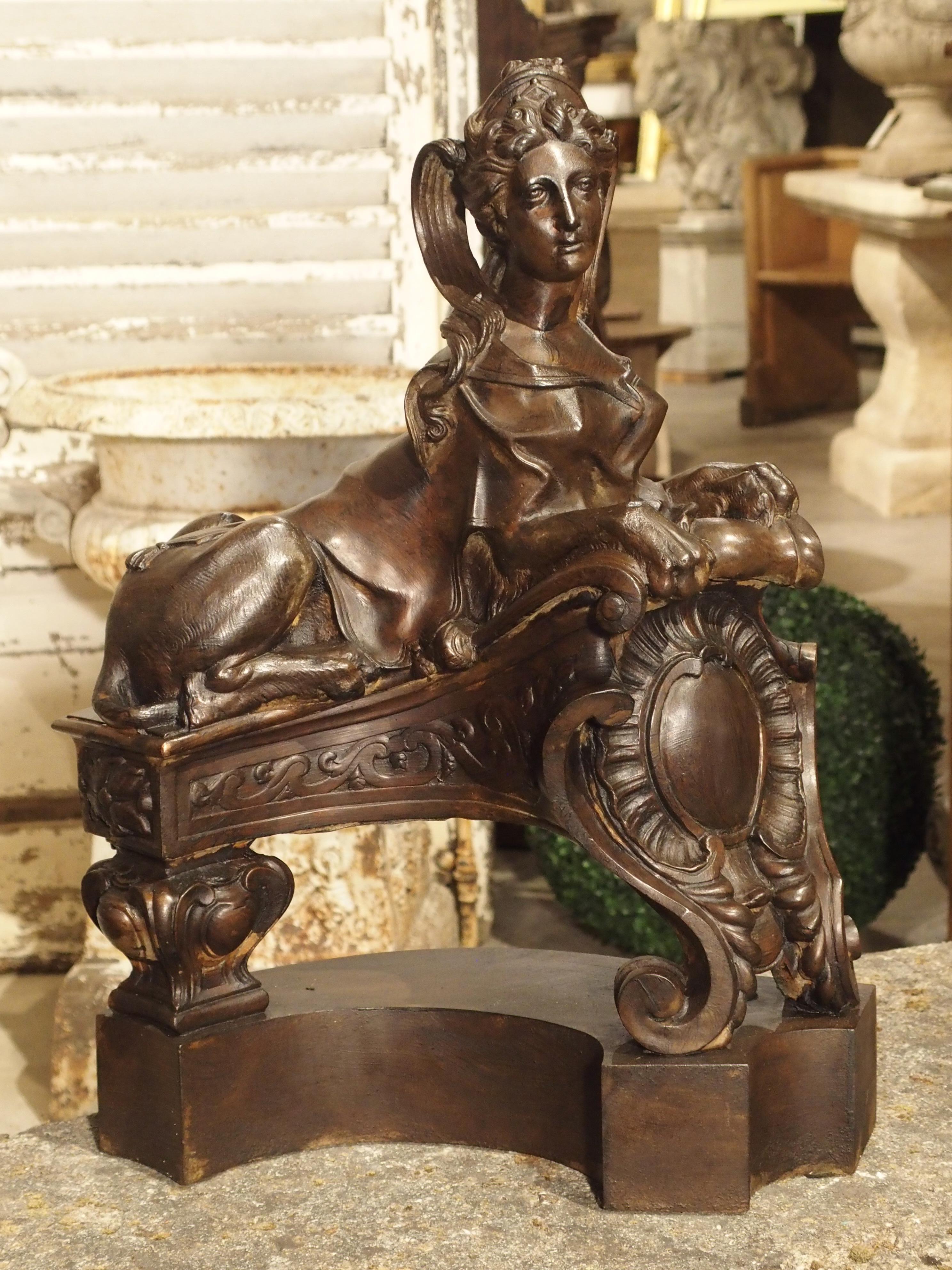 Pair of Late 19th Century French Sphinx Chenets in Cast Iron 1