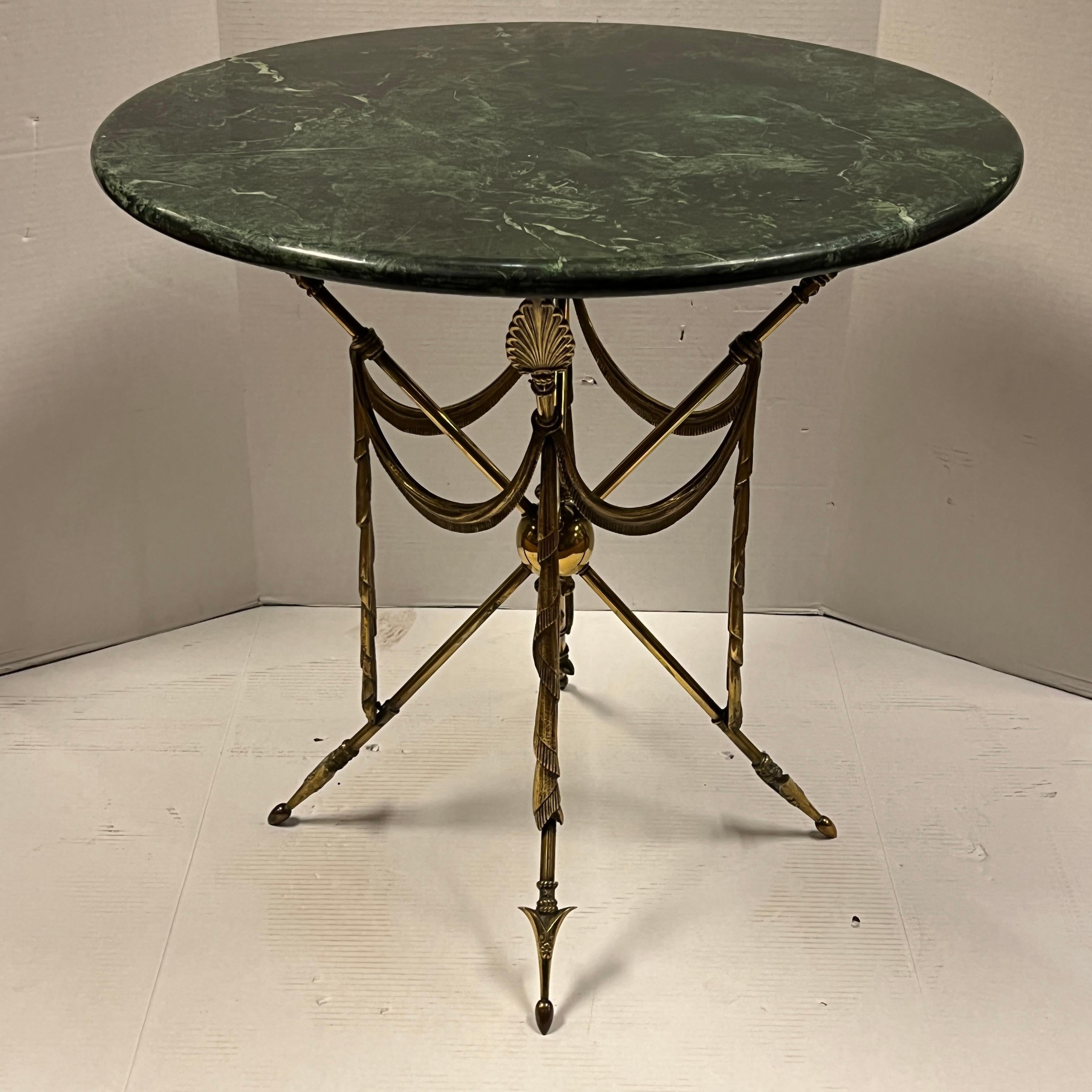 Pair of Empire Style Gilt Bronze and Faux Green Marble Gueridon Tables For Sale 9