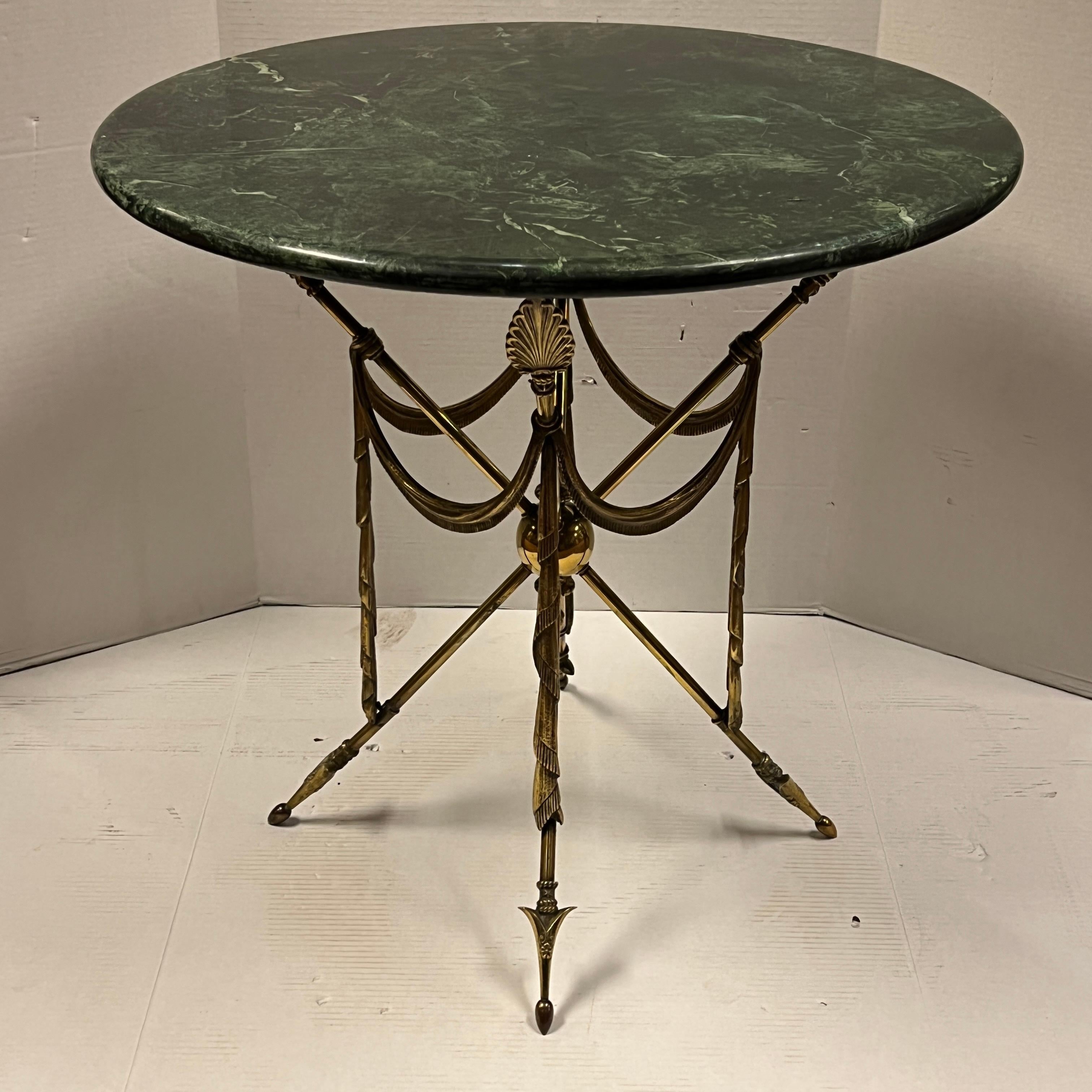 Pair of Empire Style Gilt Bronze and Faux Green Marble Gueridon Tables 5