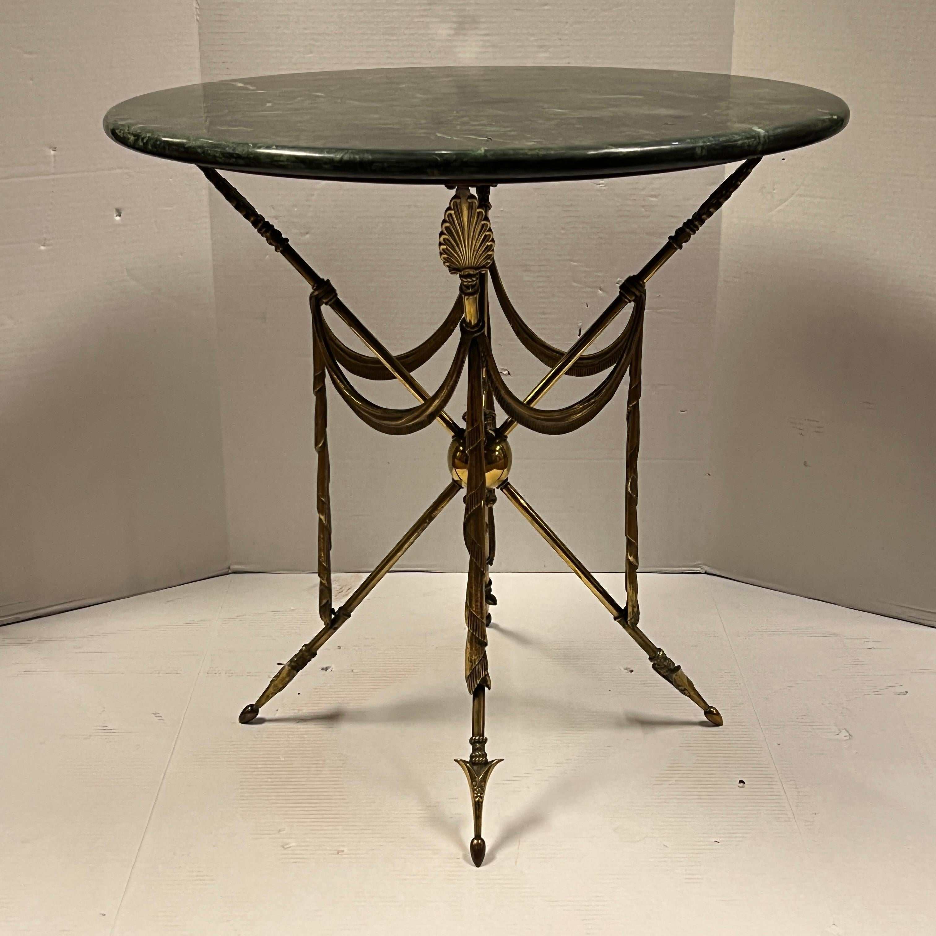 Pair of Empire Style Gilt Bronze and Faux Green Marble Gueridon Tables For Sale 10