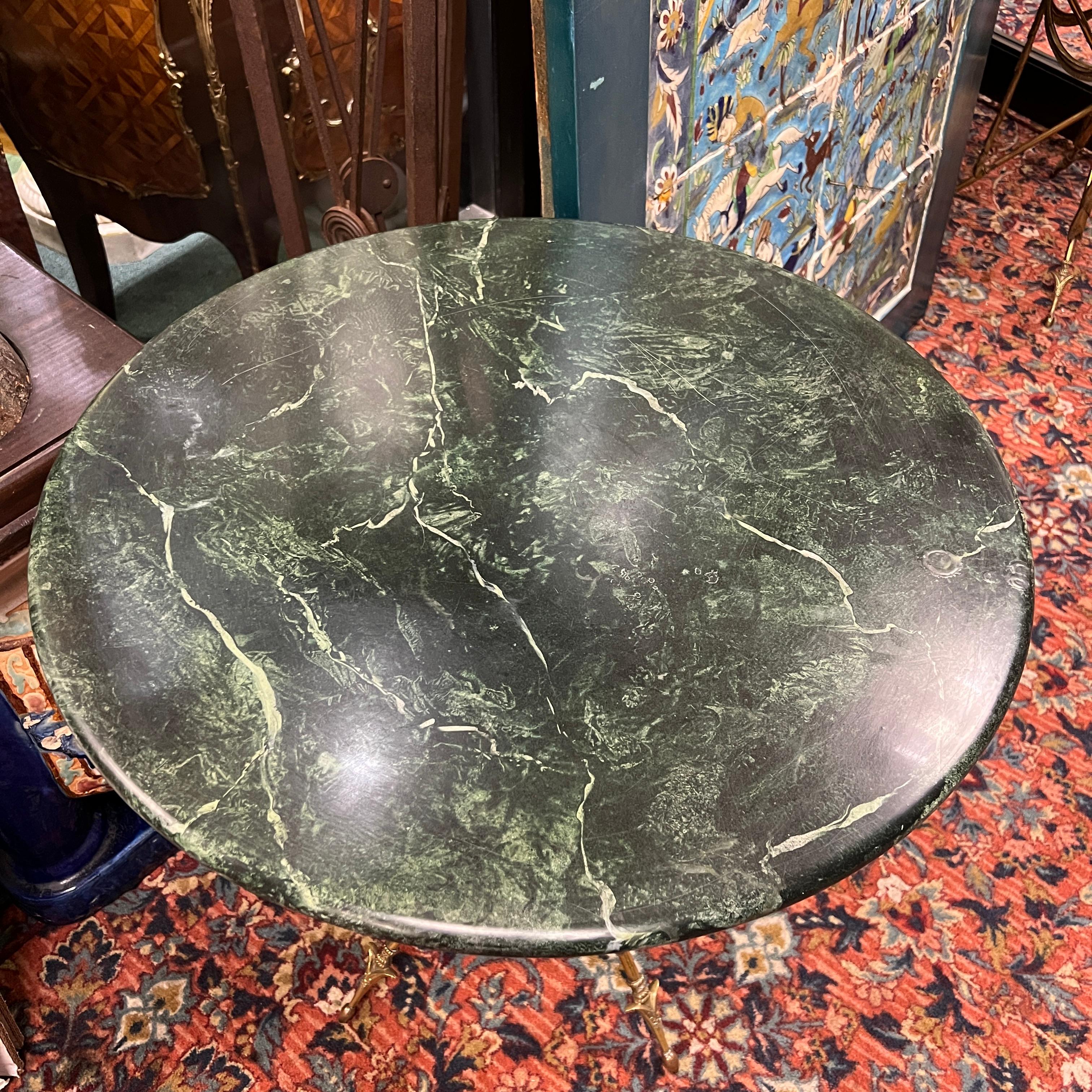 Pair of Empire Style Gilt Bronze and Faux Green Marble Gueridon Tables For Sale 2