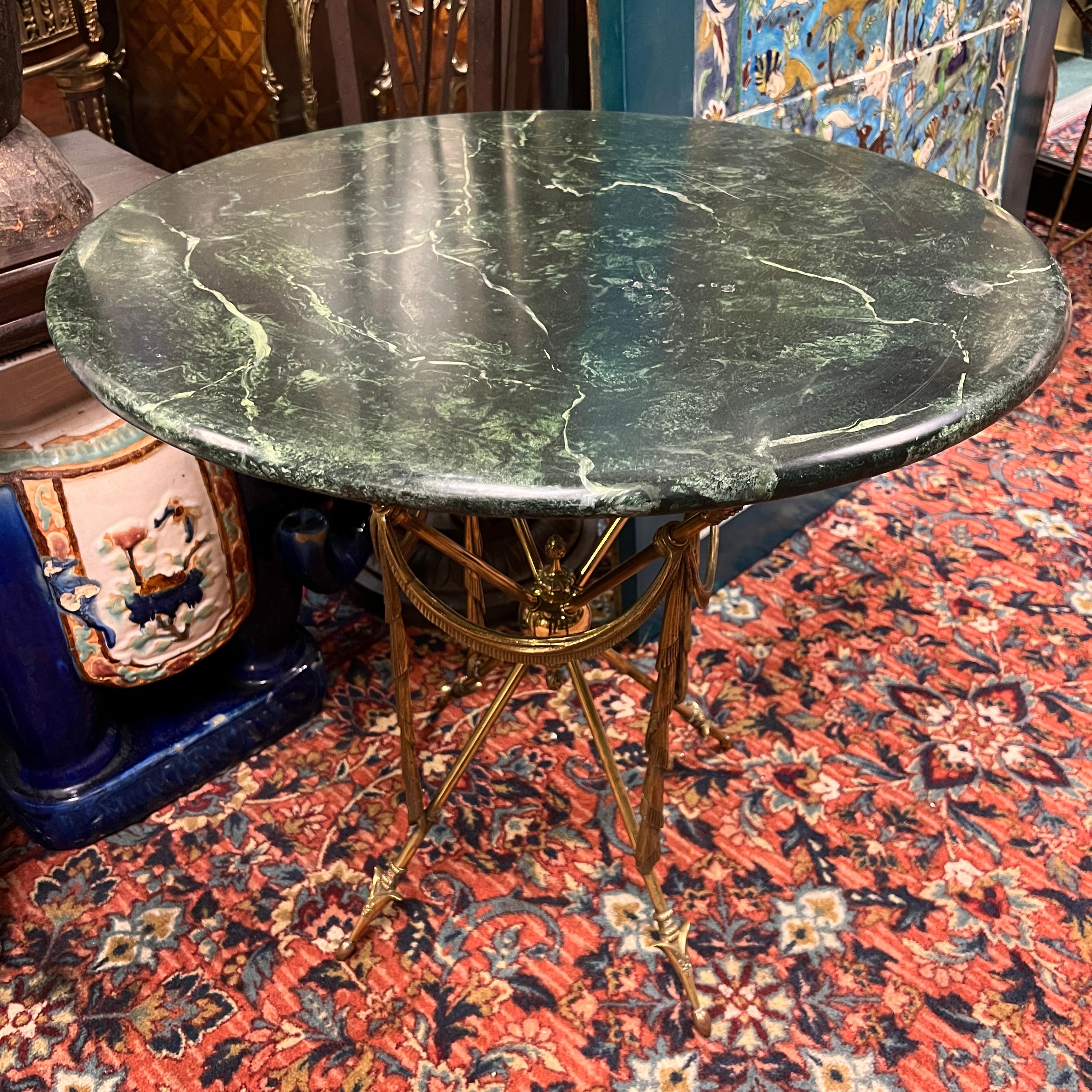 Pair of Empire Style Gilt Bronze and Faux Green Marble Gueridon Tables For Sale 3