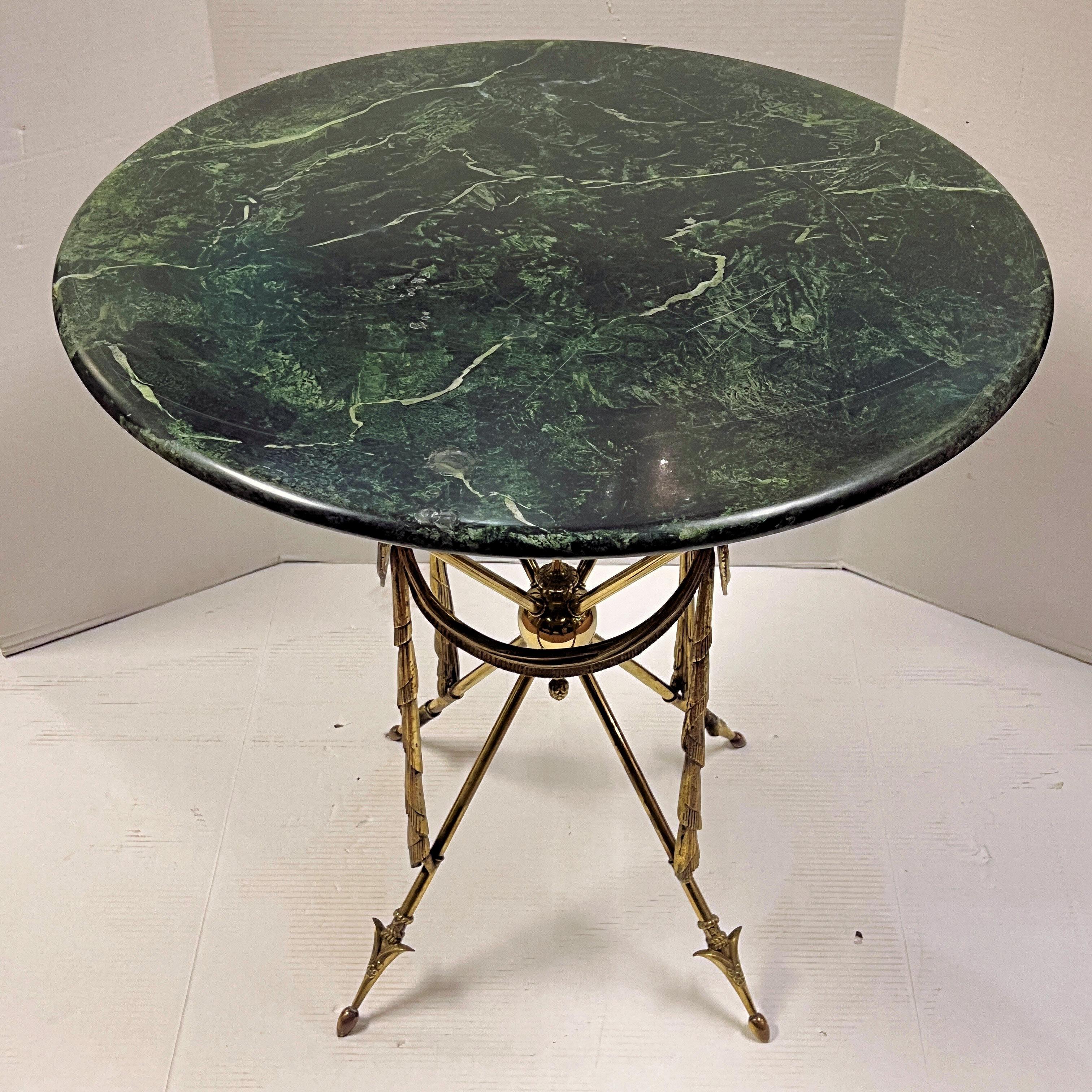 Pair of Empire Style Gilt Bronze and Faux Green Marble Gueridon Tables For Sale 4
