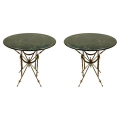 Pair of Empire Style Gilt Bronze and Faux Green Marble Gueridon Tables
