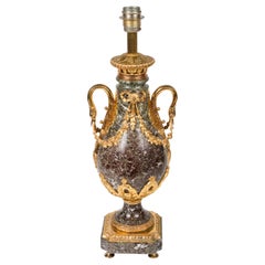 Pair of Empire Style Gilt Bronze and Levanto Marble Lamps