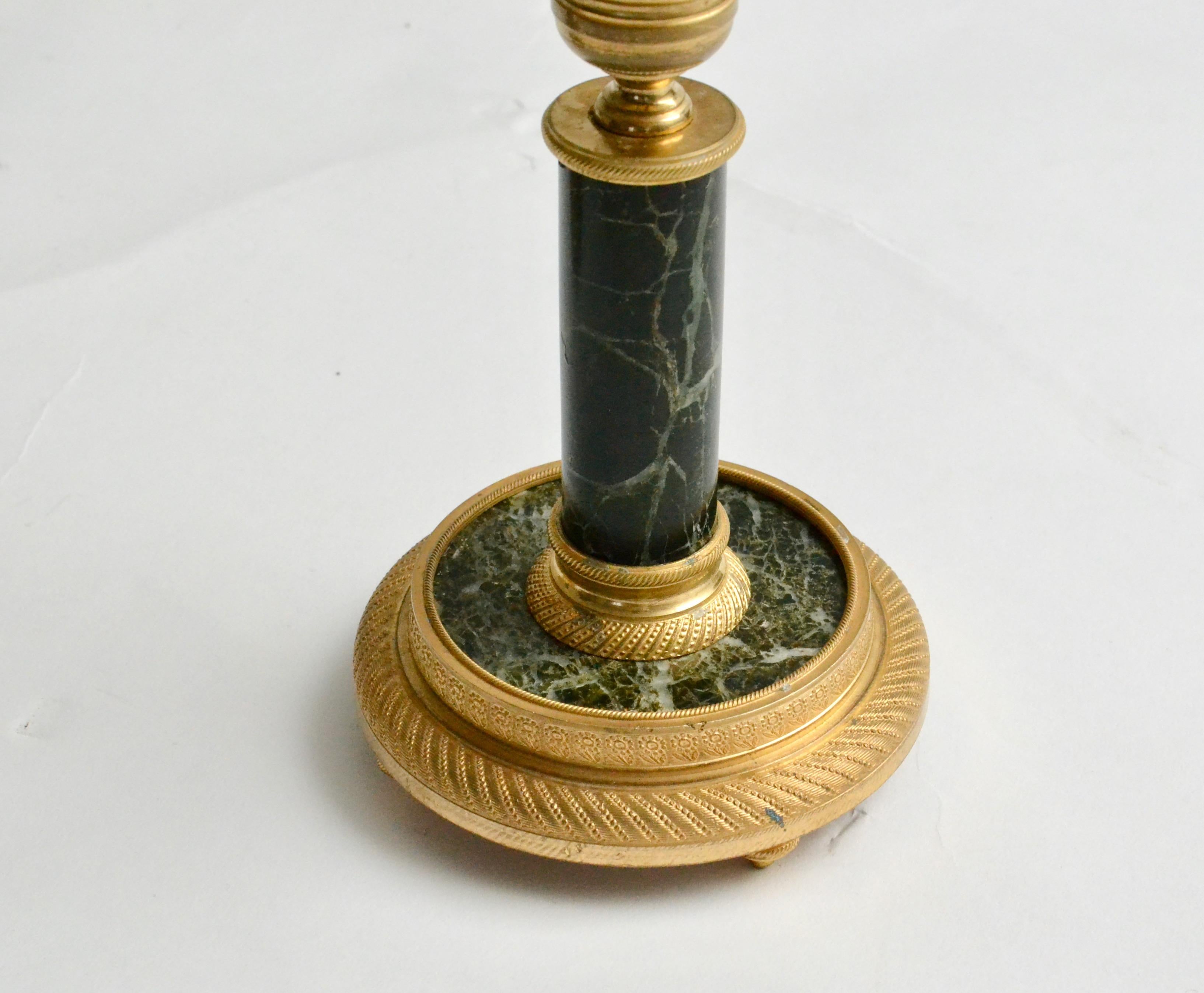 Pair of Empire Style Gilt Bronze and Marble Candlesticks In Good Condition For Sale In Stockholm, SE