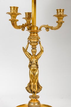 Pair of Empire Style Gilt Bronze and Painted Boillotte Lamps.
