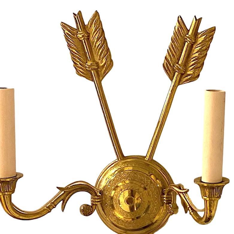 Pair of Empire Style Gilt Bronze Sconces In Good Condition For Sale In New York, NY