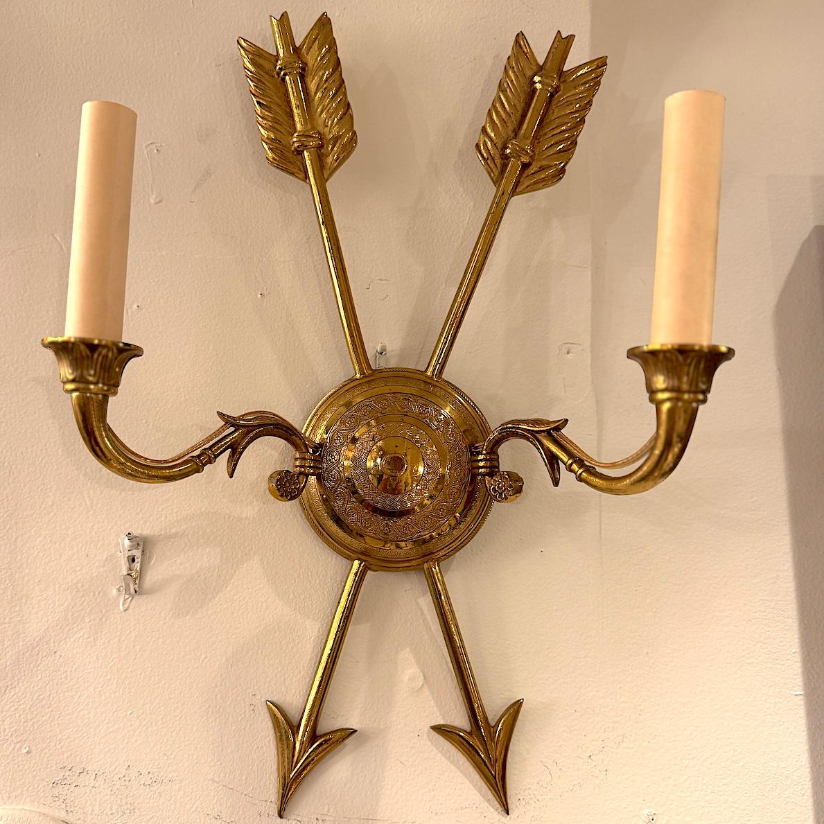 Pair of Empire Style Gilt Bronze Sconces For Sale 1