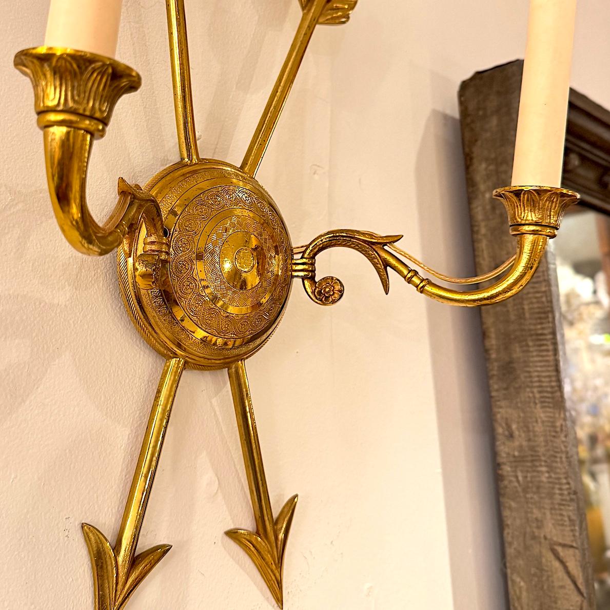 Pair of Empire Style Gilt Bronze Sconces For Sale 2